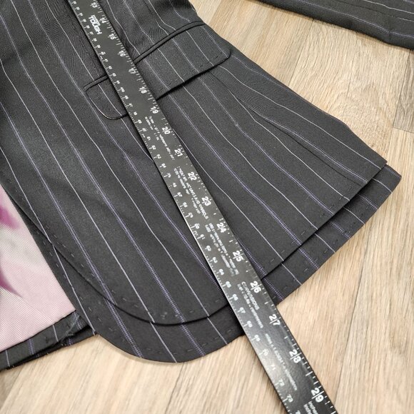 BCBGMaxAzria Women's Large Pinstripe Blazer‎ Jacket Black Striped Single Button - Picture 11 of 12